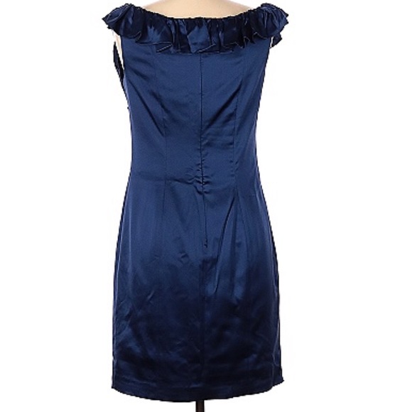 💙MARC BOUWER GLAMIT💙SILK RUFFLE SHIFT COCKTAIL DRESS IN NAVY BLUE💙 - Picture 3 of 10